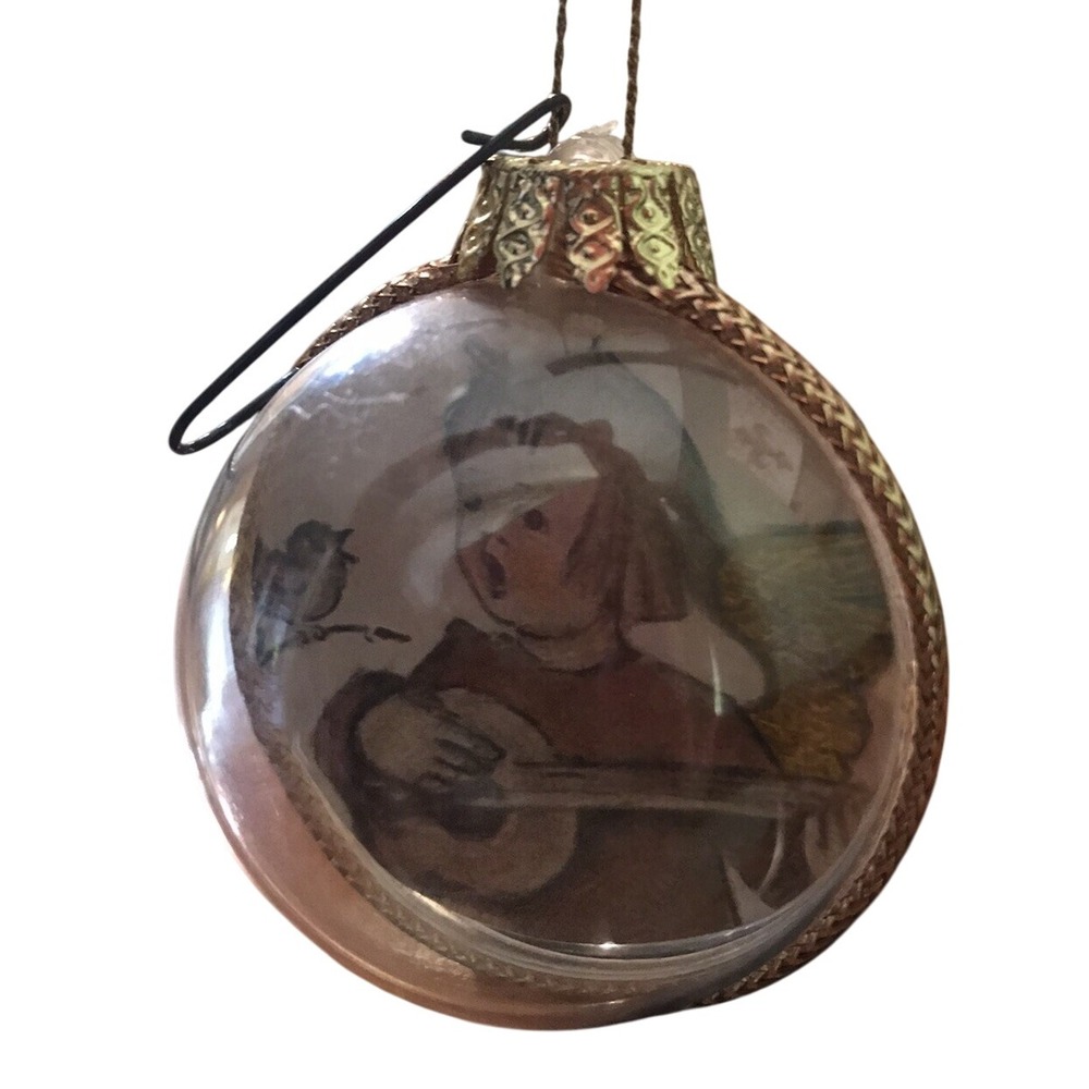 Vintage‎ Glass Christmas Ornament Boy Playing Mandolin Bird Decorative 1960-1970